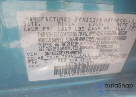 2014 Nissan Versa Note S Plus из США, поврежденный, VIN 3N1CE2CPXEL408165